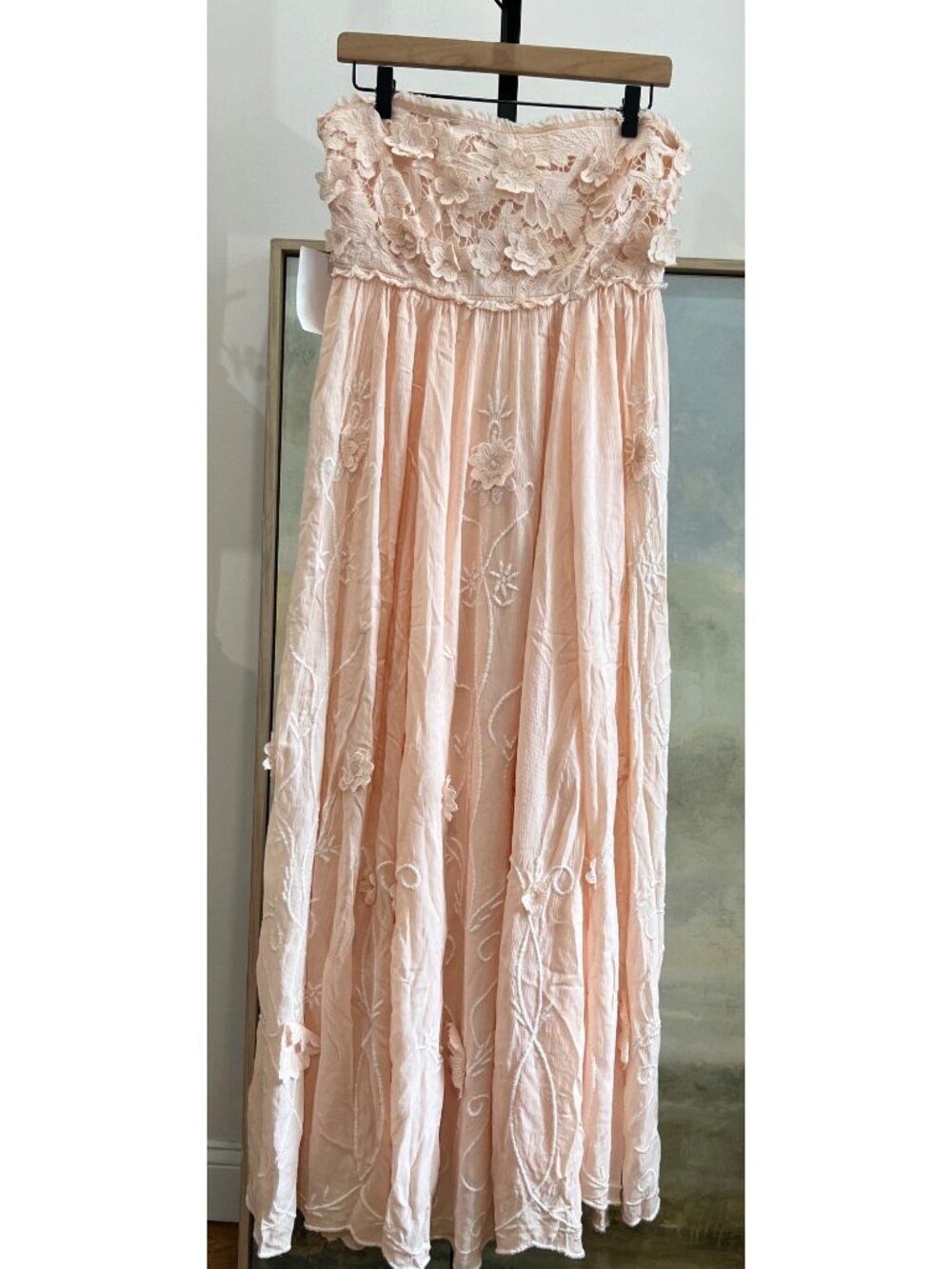 Free People Rosa Maxi Dress Size Medium 3D Floral Blush Peach Pink - Picture 4 of 8